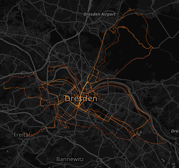 Heatmap der letzten Fahrradtouren zum Artikel Kneine Gnade für die Wade