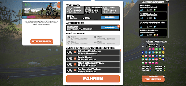 Screenshot von Zwift, eine weitere meiner Fitness-Apps für Indoor-Cycling