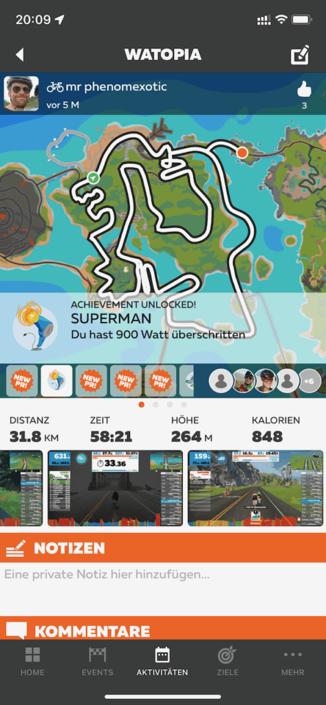 Screenshot der App Companion von Zwift.