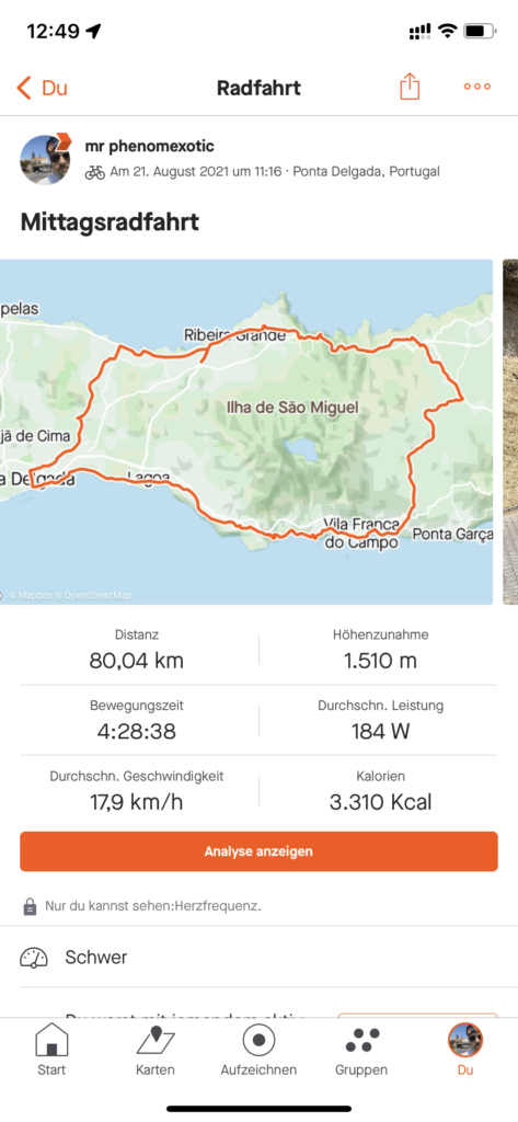 Screenshot von Strava, eine weitere meiner Fitness-Apps für Indoor-Cycling